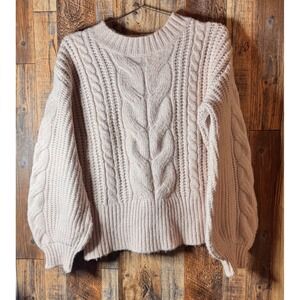 a.n.a. Cable Knit Sweater M Medium Cream Beige Pullover Long‎ Sleeve Womens